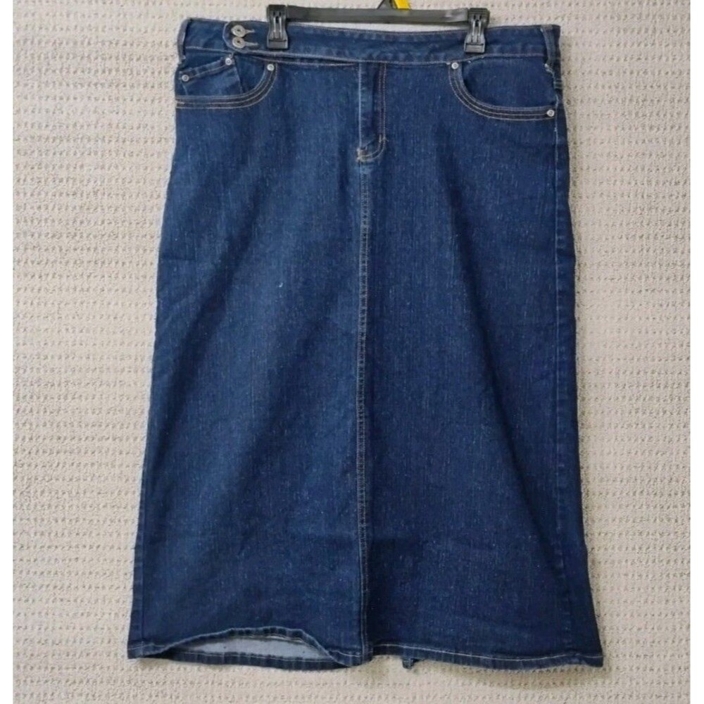 Vtg Out Jeans Long Denim Maxi Skirt Stretch Plus Size 2x Dark Wash Y2k